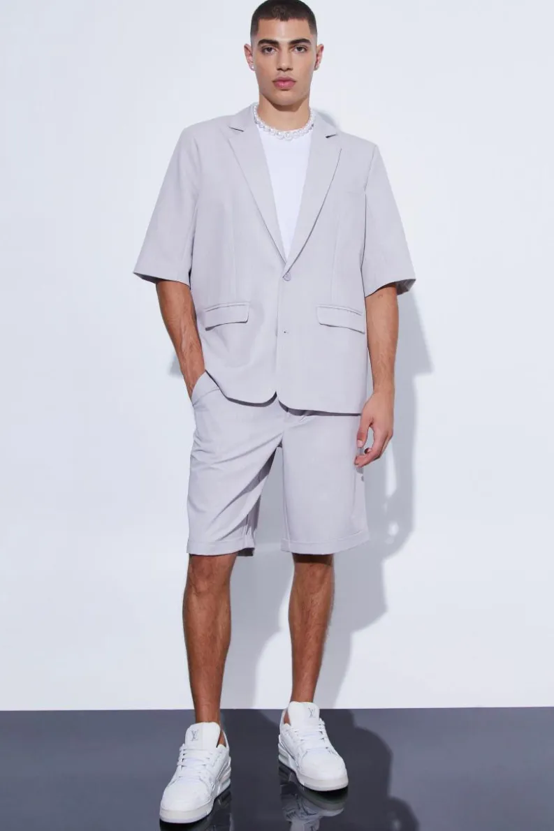Hot boohoo Short Sleeve Oversized Single Breasted Suit light grey