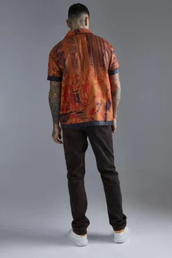 Best Sale boohooMAN Short Sleeve Oversized Slub Painting Shirt rust