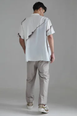 Hot boohooMAN Short Sleeve Oversized Viscose Blur Burnt Paper Shirt white