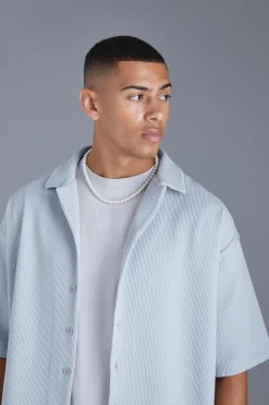 Cheap boohooMAN Short Sleeve Pleated Oversized Shirt grey