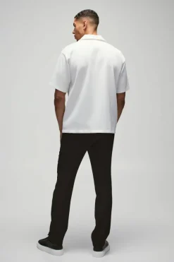 Outlet boohooMAN Short Sleeve Revere Oversized Pleated Shirt white