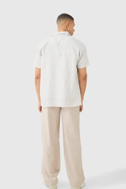 Best boohooMAN Short Sleeve Satin Oversized Monogram Shirt white