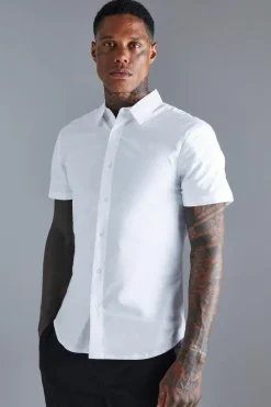 Fashion boohooMAN Short Sleeve Slim Fit Shirt white