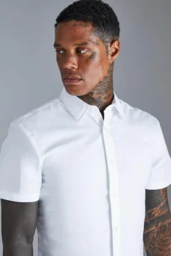 Fashion boohooMAN Short Sleeve Slim Fit Shirt white