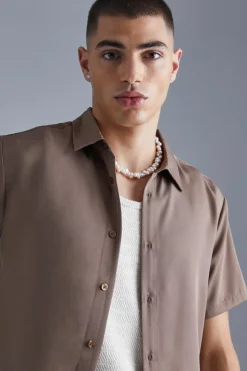 Outlet boohooMAN Short Sleeve Soft Twill Smart Shirt taupe