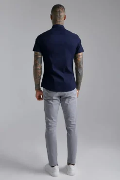 New boohooMAN Short Sleeve Stretch Fit Shirt navy