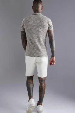 Hot boohooMAN Short Sleeve Stretch Mini Geo Shirt taupe