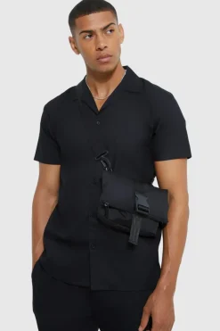 Best boohooMAN Short Sleeve Stretch Shirt & Slim Trouser black