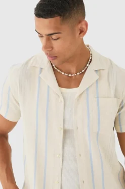 Flash Sale boohooMAN Short Sleeve Textured Multi Stripe Pocket Shirt blue