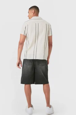 Best Sale boohooMAN Short Sleeve Textured Multi Stripe Pocket Shirt black