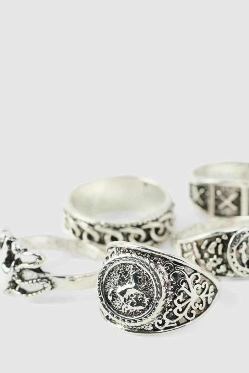 Hot boohooMAN Signet Ring 5 Pack silver