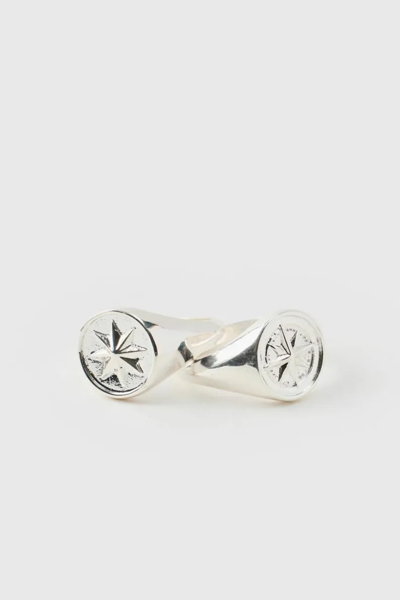 Shop boohooMAN Compass Rings In A 2 Pack silver