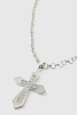 Store boohooMAN Cross Necklace silver
