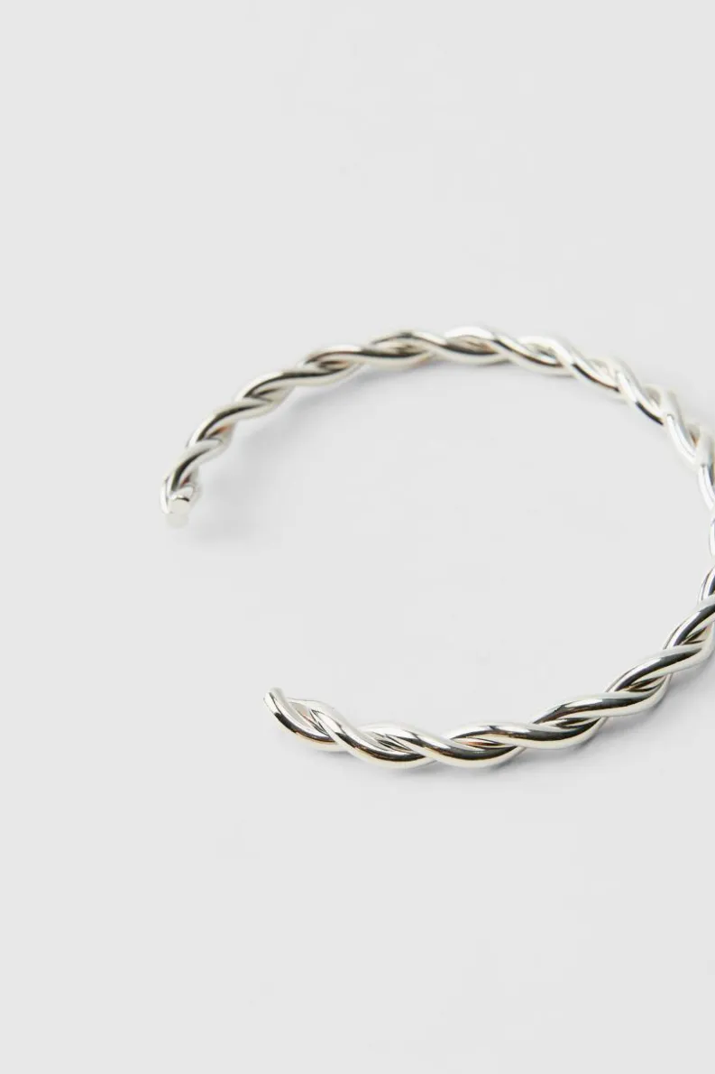 New boohooMAN Curved Bangle silver
