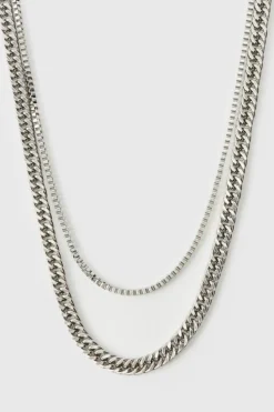 Clearance boohooMAN Layered Chain Necklace silver