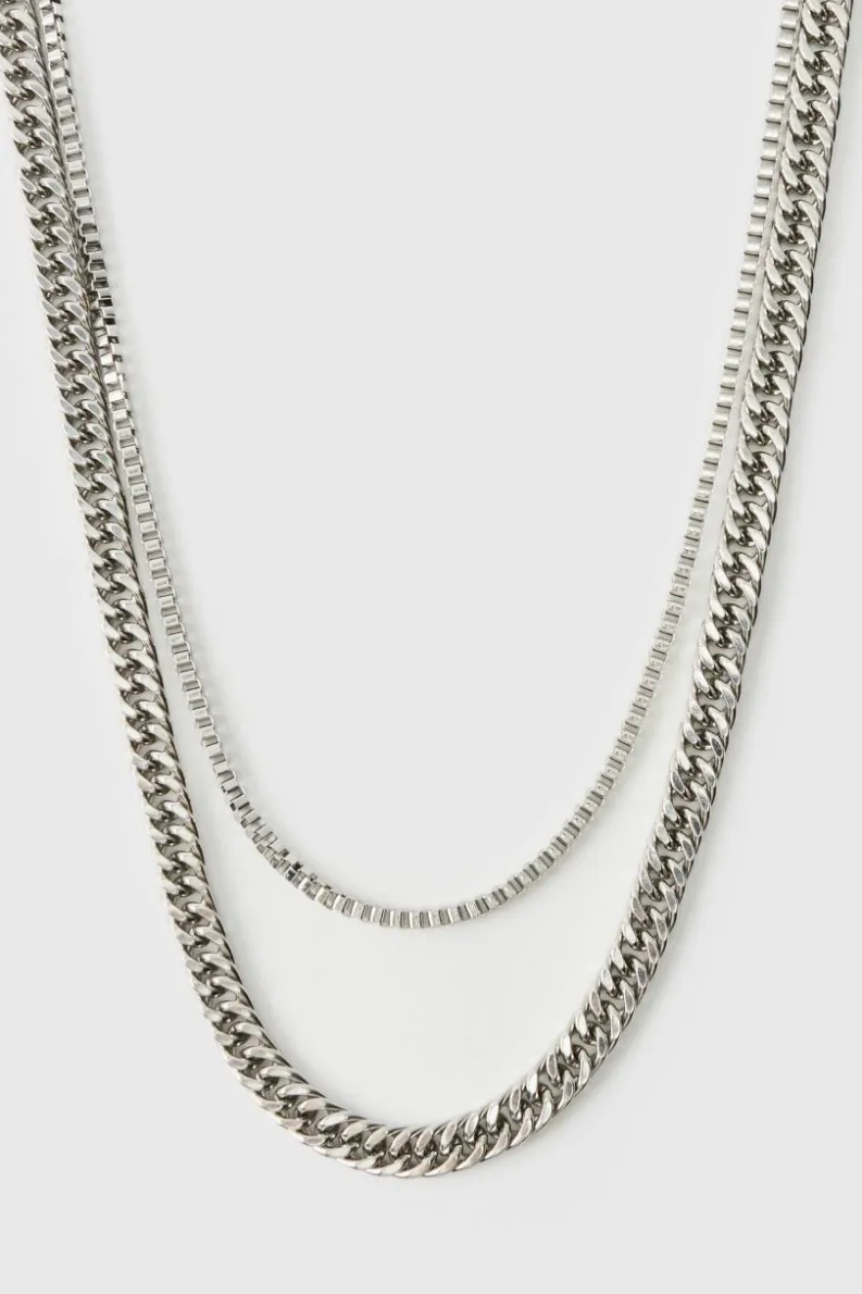 Clearance boohooMAN Layered Chain Necklace silver
