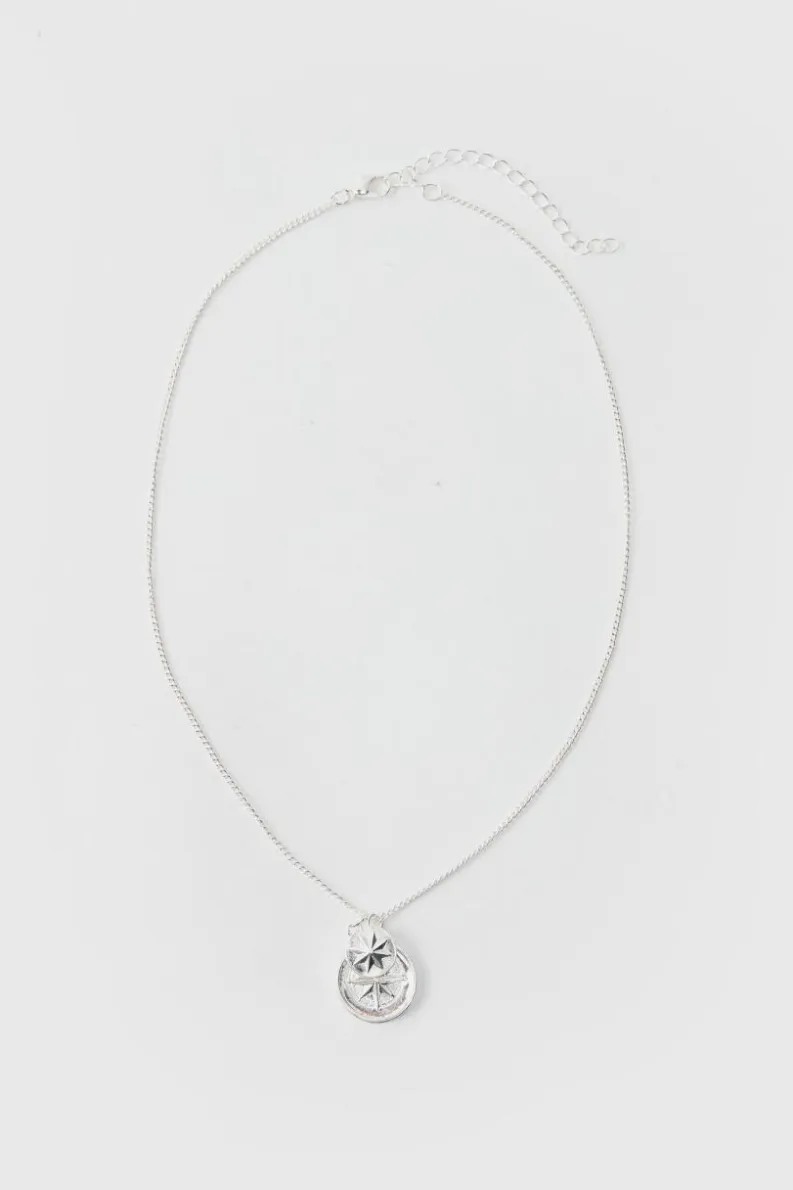 Shop boohooMAN Necklace With Compass Pendant silver