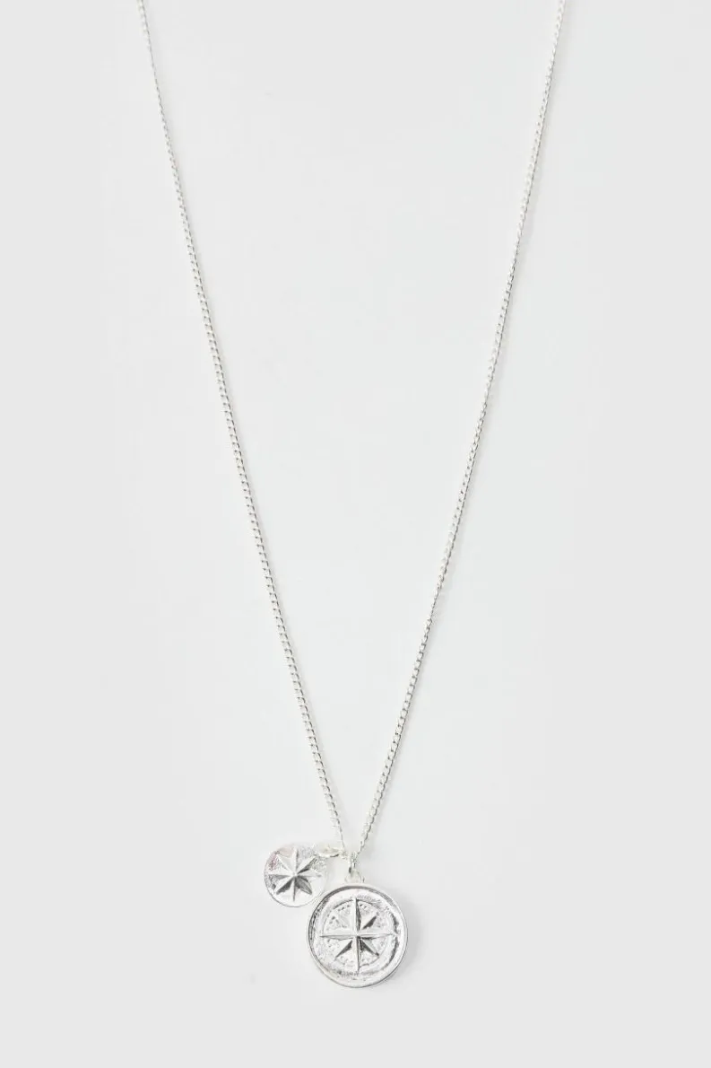 Shop boohooMAN Necklace With Compass Pendant silver