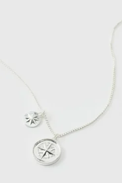 Shop boohooMAN Necklace With Compass Pendant silver