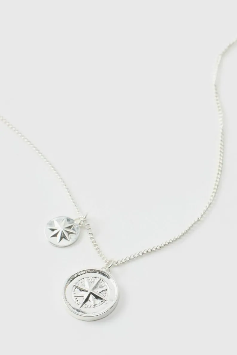 Shop boohooMAN Necklace With Compass Pendant silver