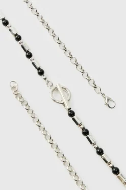 Fashion boohooMAN Silver Pearl Necklace with Hardware white