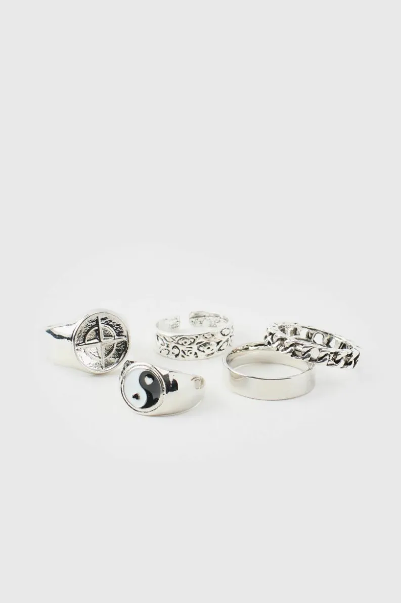 Best Sale boohooMAN Ring 5 Pack silver