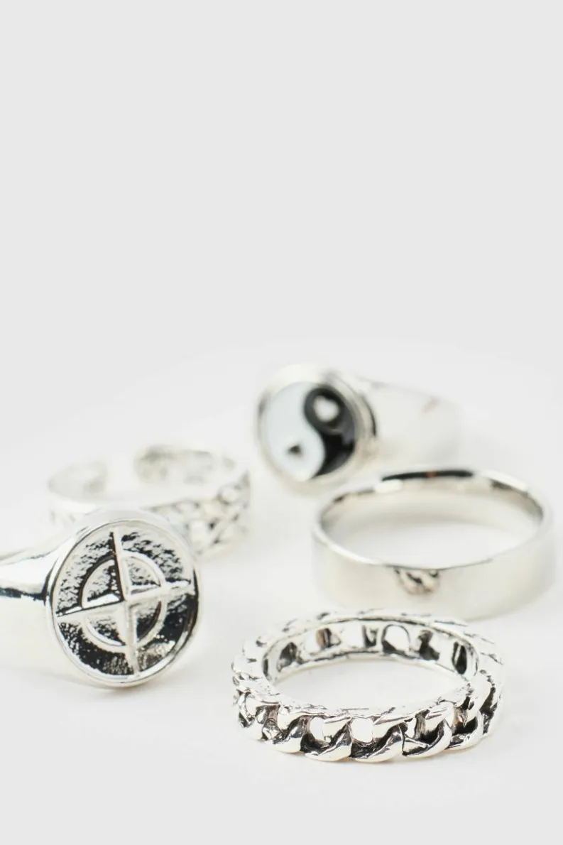 Best Sale boohooMAN Ring 5 Pack silver