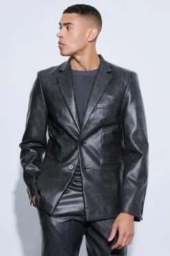 Flash Sale boohooMAN Single Breasted Cut Out Pu Blazer black