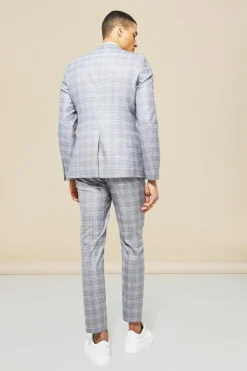 Sale boohooMAN Single Breasted Skinny Check Suit Jacket grey