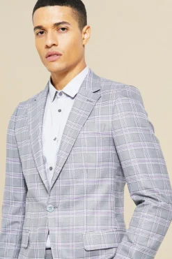 Sale boohooMAN Single Breasted Skinny Check Suit Jacket grey