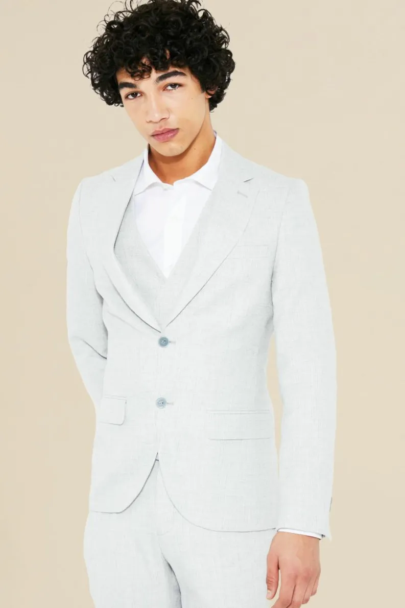 Shop boohooMAN Single Breasted Skinny Textured Suit Jacket grey