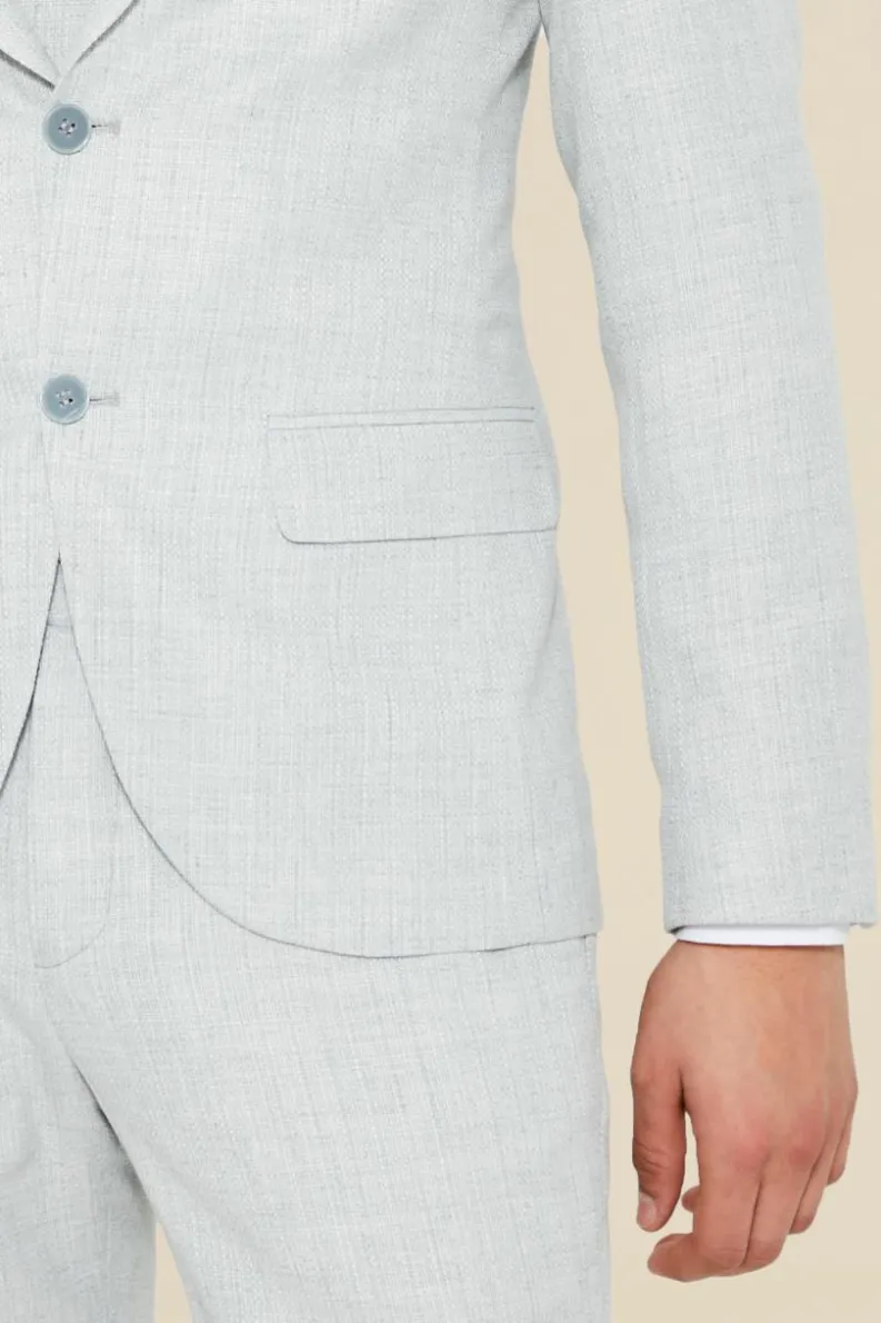 Shop boohooMAN Single Breasted Skinny Textured Suit Jacket grey