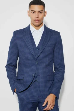 Sale boohooMAN Single Breasted Slim Check Suit Jacket navy