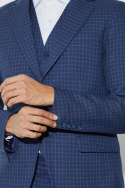Sale boohooMAN Single Breasted Slim Check Suit Jacket navy
