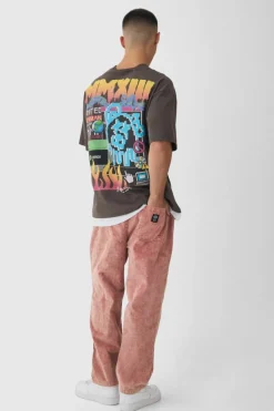Cheap boohooMAN Skate Fit Woven Tab Cord Trouser burnt orange
