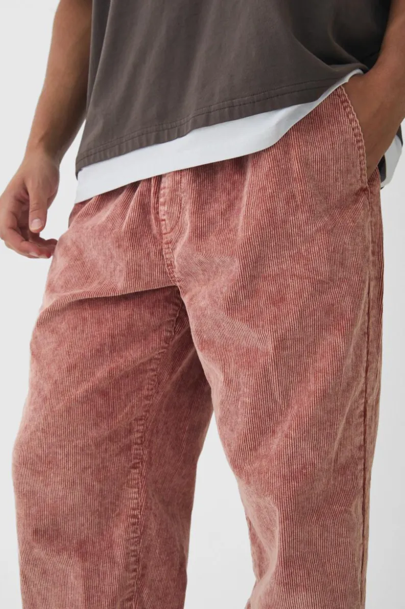 Cheap boohooMAN Skate Fit Woven Tab Cord Trouser burnt orange