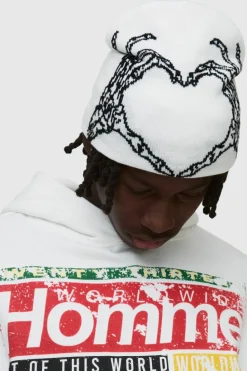 Flash Sale boohooMAN Skeleton Heart Graphic Beanie in white