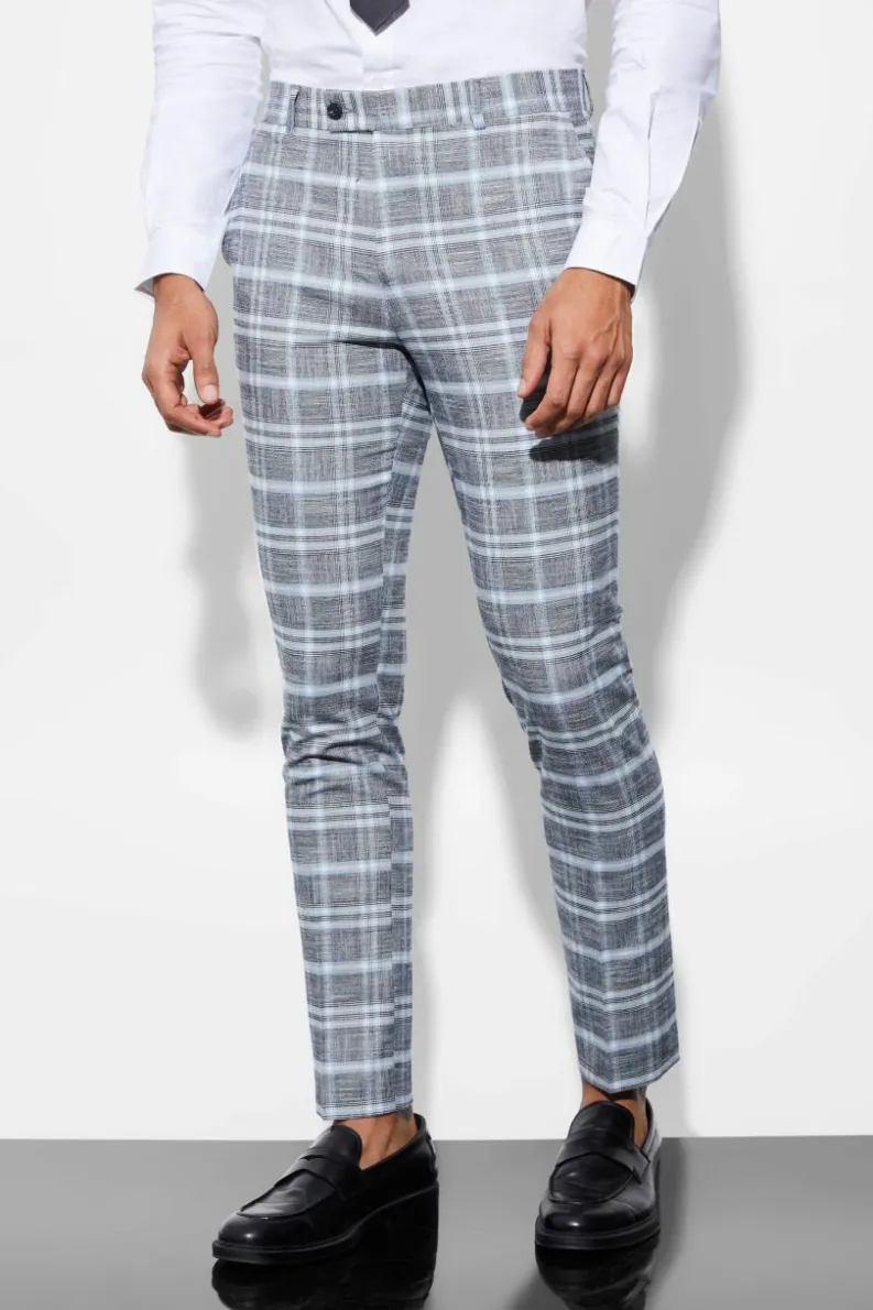 Online boohoo Skinny Check Suit light grey