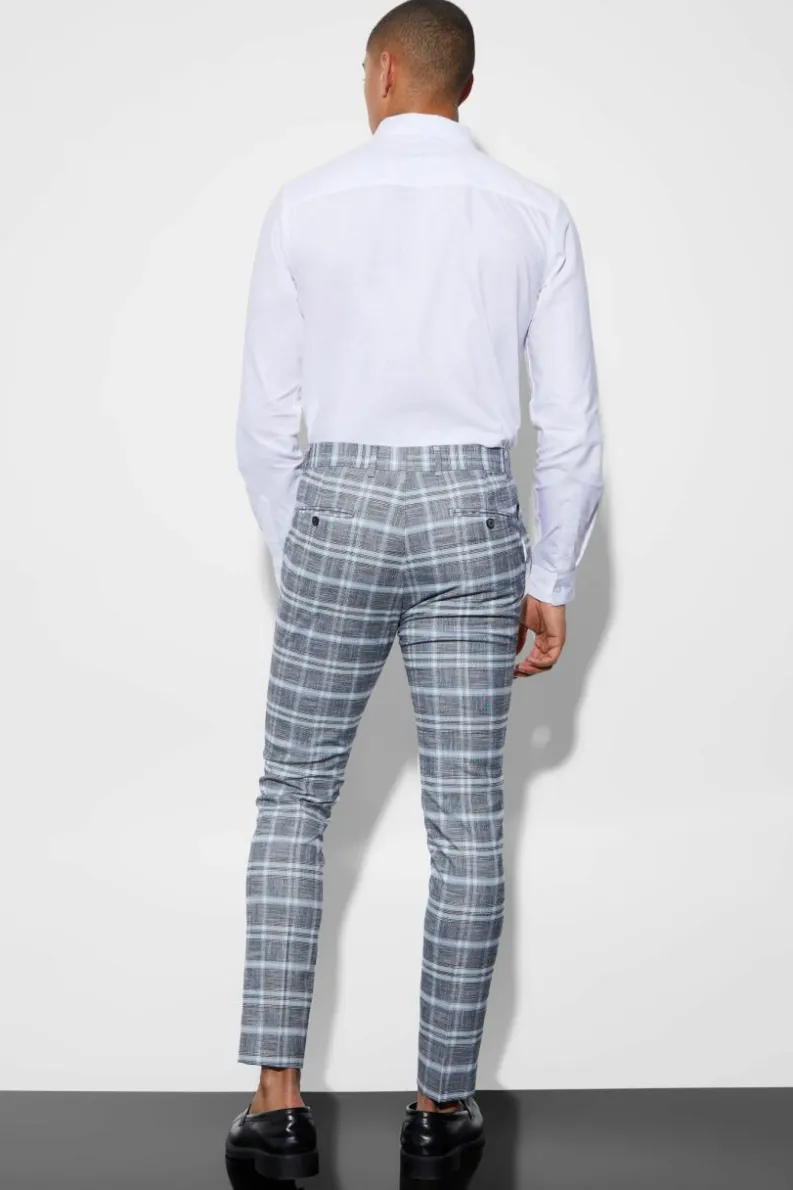 Online boohoo Skinny Check Suit light grey