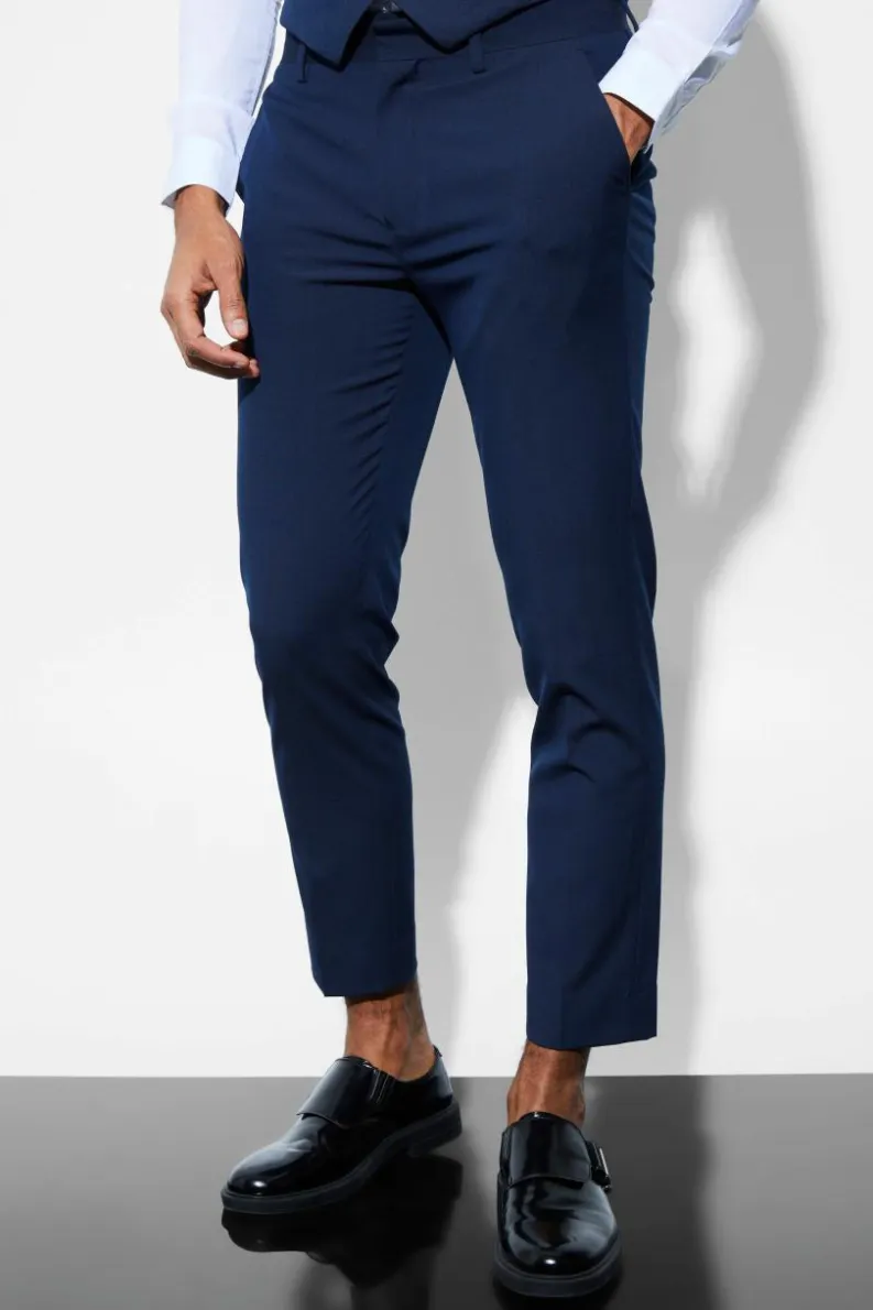 Best Sale boohooMAN Skinny Cropped Suit Trousers navy