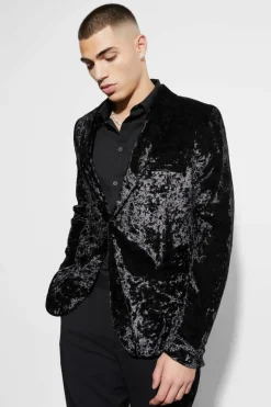 Clearance boohooMAN Skinny Crushed Velvet Blazer black