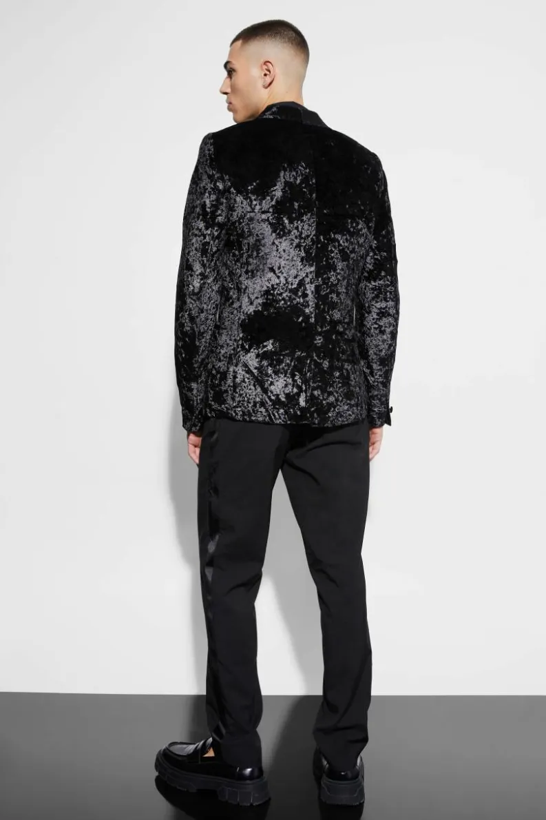 Clearance boohooMAN Skinny Crushed Velvet Blazer black