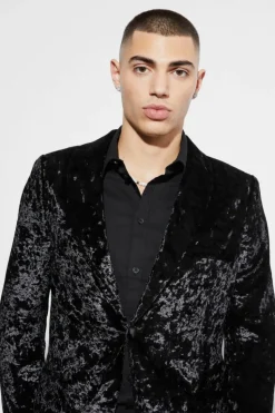 Clearance boohooMAN Skinny Crushed Velvet Blazer black