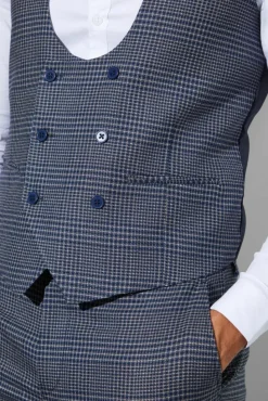 Best boohooMAN Skinny Double Breasted Check Waistcoat navy