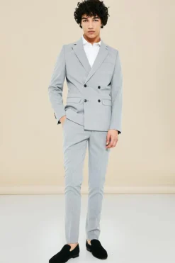 Store boohooMAN Skinny Double Breasted Suit Jacket grey
