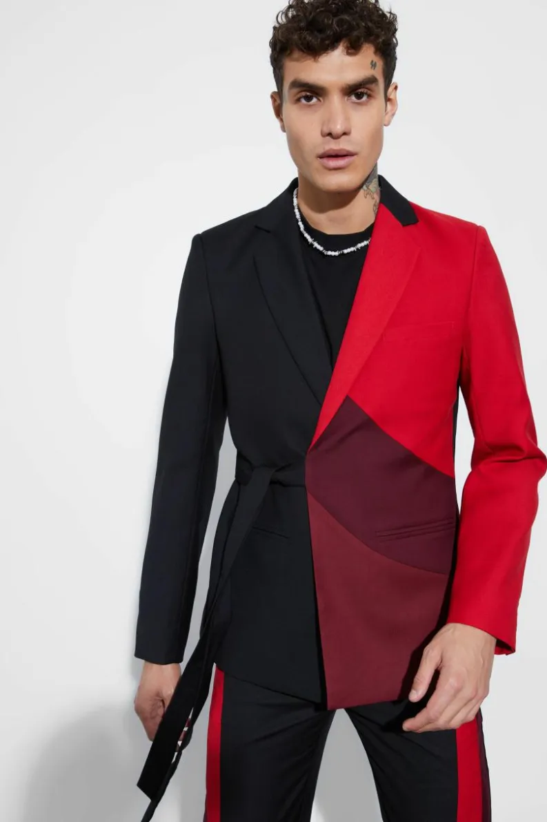 Best Sale boohoo Skinny Fit Colour Block Wrap Front Suit red