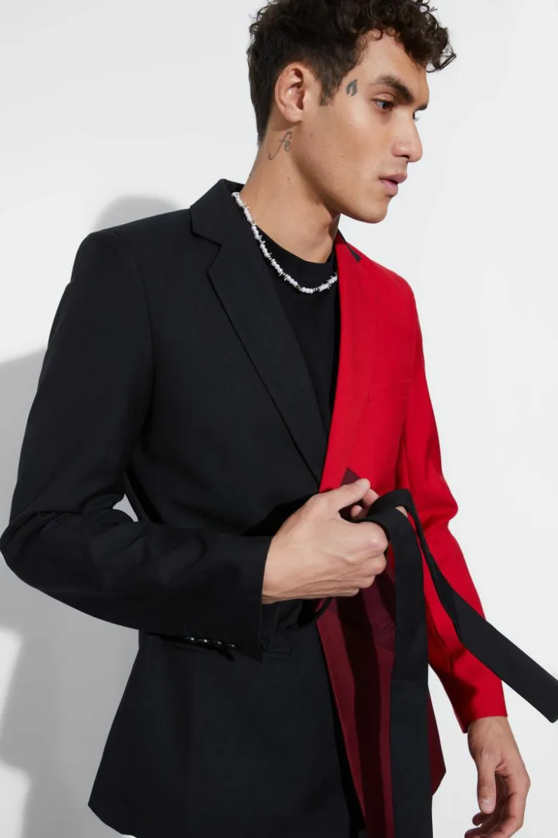 Best Sale boohoo Skinny Fit Colour Block Wrap Front Suit red