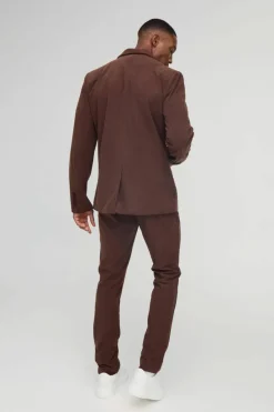 Sale boohoo Skinny Fit Double Breasted Corduroy Blazer & Trouser Suit chocolate