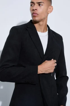 Outlet boohooMAN Skinny Fit Double Breasted Corduroy Blazer black