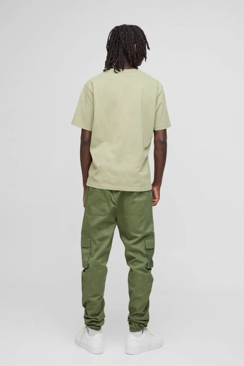 Outlet boohooMAN Skinny Fit Elasticated Waist Cuffed Cargo Trousers khaki